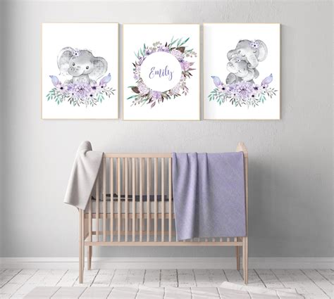 Purple teal nursery, Boho baby room, nursery wall art elephant, nursery decor girl, nursery ...