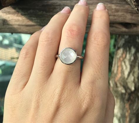 Faceted White Moonstone Ring- Solitaire Round Moonstone Ring- White ...