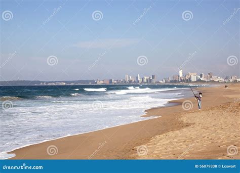 Fisherman Fishing in Indian Ocean at Durban, South Africa Editorial ...