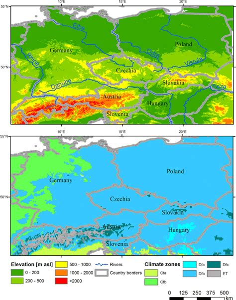 Map of Central Europe (CE), as defined in this study. Climate zones are... | Download Scientific ...