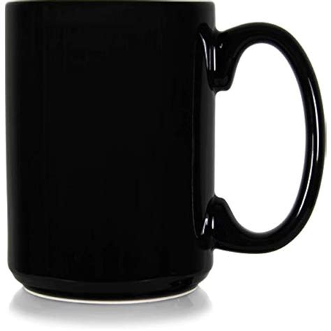 15oz Classic Black Coffee Mugs. Large Handle Ceramic Construction, Set ...