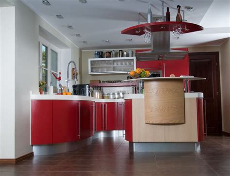 Red modern kitchen stock image. Image of kettle, architecture - 11304517