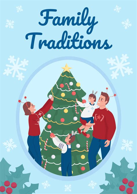 Family traditions on Christmas poster flat vector template 4275303 ...