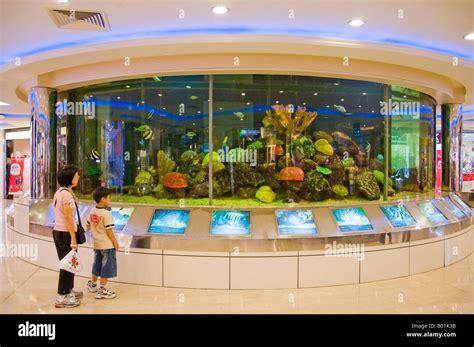 Circular aquarium in Interior of shopping mall in Singapore Stock Photo ...