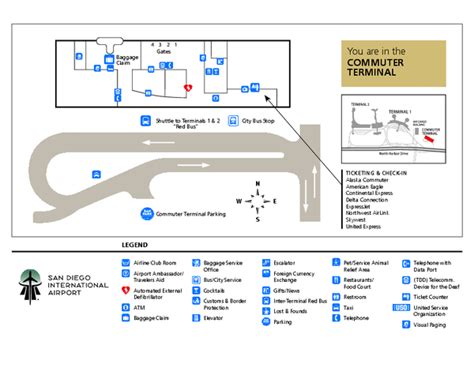 San Diego International Airport Commuter Terminal Map - 3225 N Harbor ...