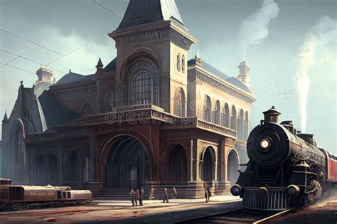 Grand and Majestic Train Station, with Vintage Trains and Steam Rolling ...