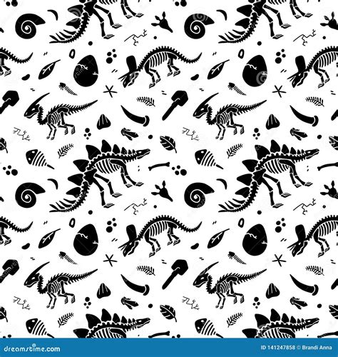 Dinosaur Skeletons and Fossils. Vector Seamless Pattern. Stock Vector - Illustration of cute ...