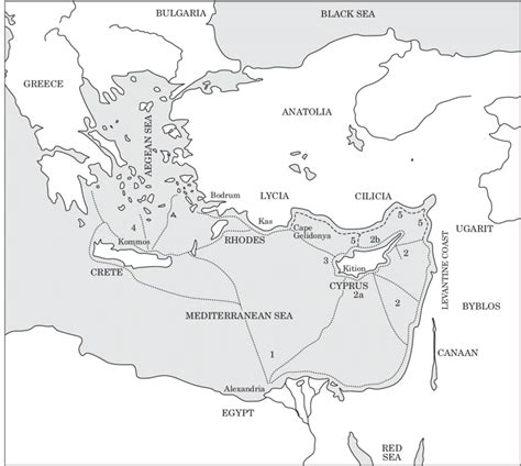 Eastern Mediterranean trade routes: 1. From Egypt to other areas; 2 ...