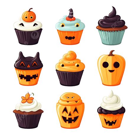 Halloween Cupcake Set, Cute Scary Desserts, Perfect For Party Invitations, Cupcake PNG ...