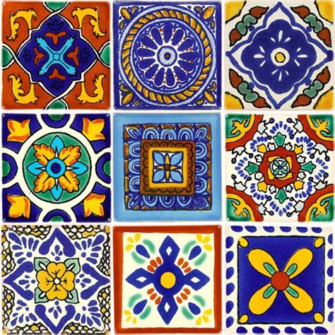 Mexican Tile - Set of 9 2"x 2" Mexican Talavera Tiles