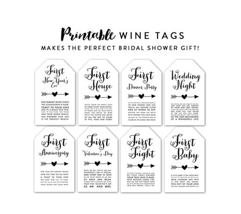 Free Wine Tags Bridal Shower Gift First Baby, First Anniversary, First Fight, Instant Download ...