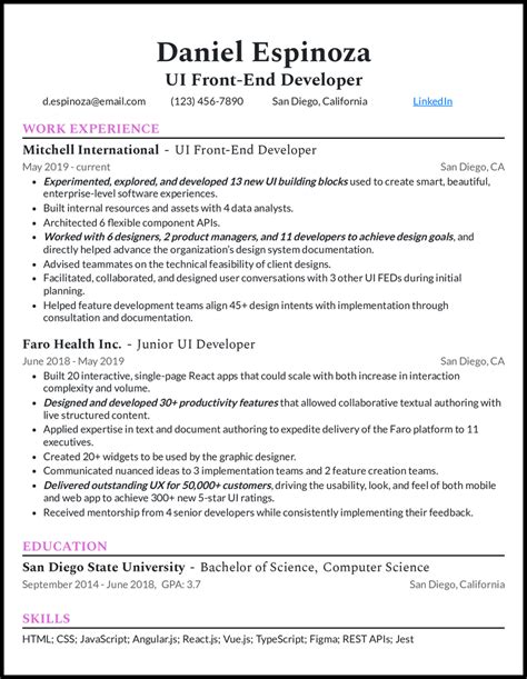 10 Effective Front-End Developer Resume Examples