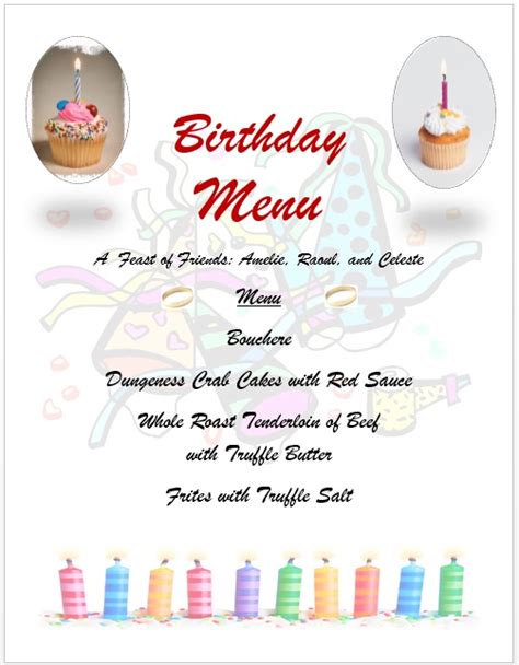 7 Free Sample Birthday Menu Templates - Printable Samples