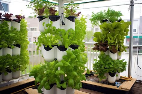 Premium AI Image | Vertical aquaponics system with plants growing up ...