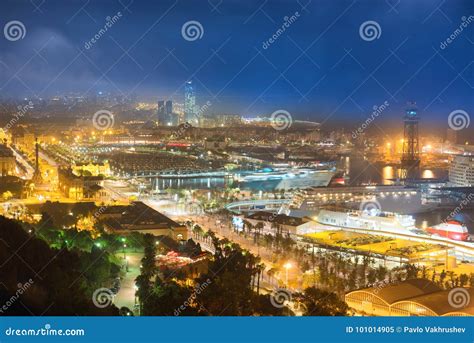 City of Barcelona at night stock image. Image of dusk - 101014905