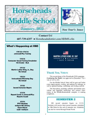 Fillable Online Horseheads Middle School JANUARY AT - A - GLANCE Fax ...