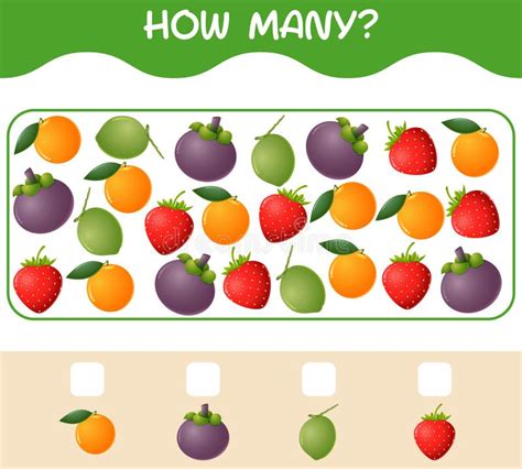 How Many Cartoon Fruits. Counting Game Stock Vector - Illustration of ...