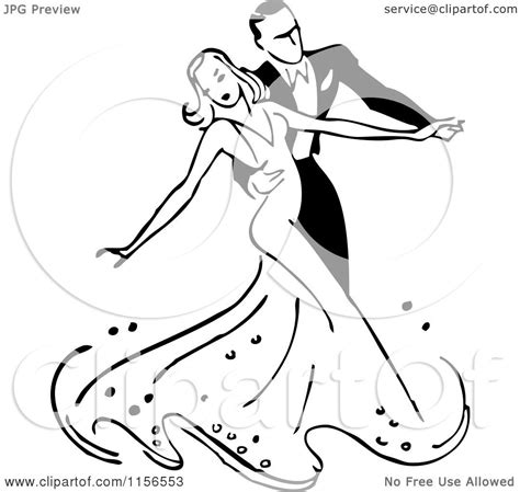 Clipart of a Black and White Retro Couple Ballroom Dancing 2 - Royalty Free Vector Clipart by ...