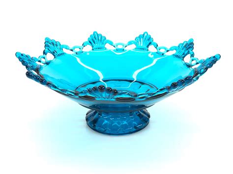 Lot - Vintage Blue Glass Centerpiece Bowl