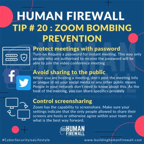 Human Firewall Tip # 20: Zoom bombing Prevention in 2021 | Cyber security awareness, Prevention ...