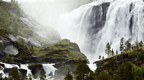 Download Wallpaper 1920x1080 Spectacular waterfall, Small Sami Fishing Village, Norway scenery ...