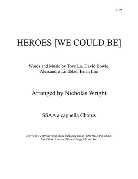 Heroes (we Could Be) Sheet Music | Brian Eno | SSA Choir