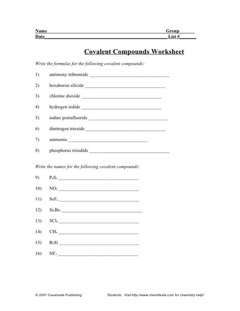 8 Best Images of Writing Binary Compounds Worksheet - Chemical Formula Writing Worksheet, Naming ...