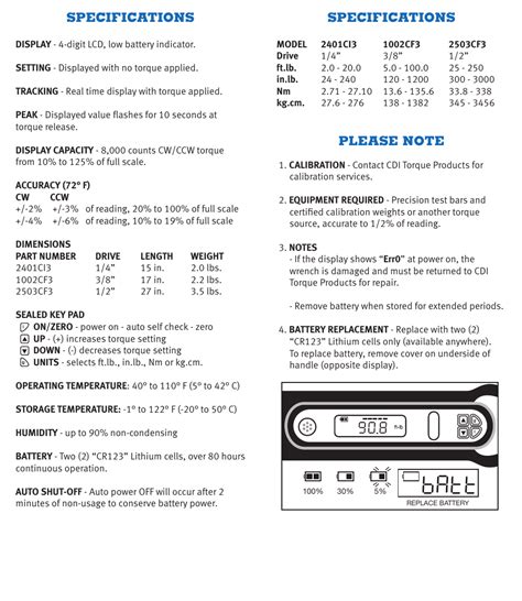 Specifications | CDI Torque COMPUTORQ3 Electronic Torque Wrench User ...