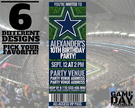 Dallas Cowboys Invitation Printable by GamedayPrintable on ... | Dallas cowboys birthday party ...