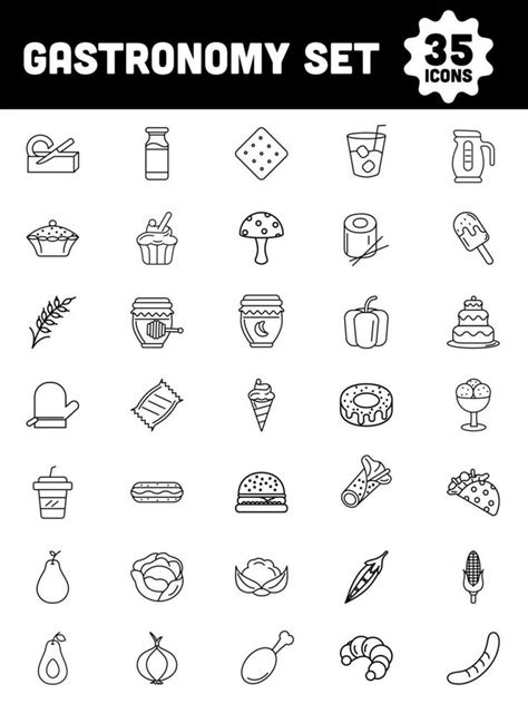 Set Of Gastronomy Icon In Black Line Art. 24482559 Vector Art at Vecteezy