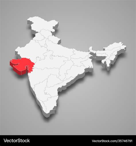 Gujarat state location within india 3d map Vector Image