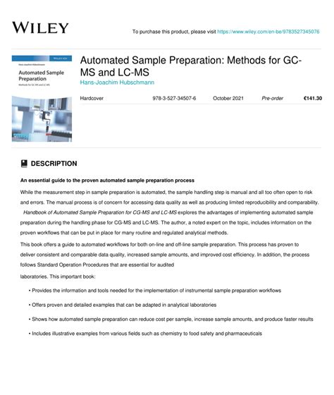 (PDF) Automated Sample Preparation: Methods for GC- MS and LC-MS