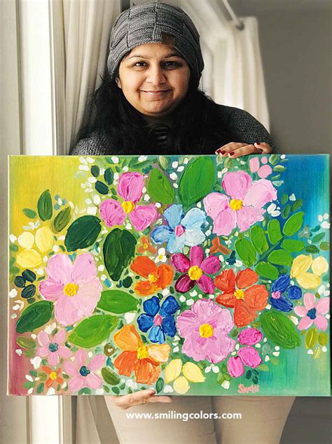 Step by step acrylic painting tutorial for easy flowers - Smitha Katti