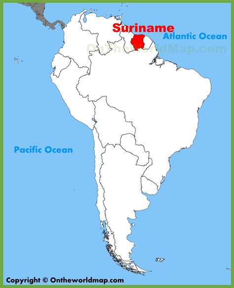 Suriname location on the South America map - Ontheworldmap.com