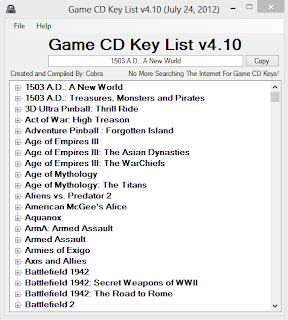 Game CD Key List v4.10 ~ Free PC Games And Game Tools