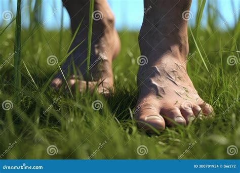 Walking Barefoot on Green Grass Stock Photo - Image of adult, body ...