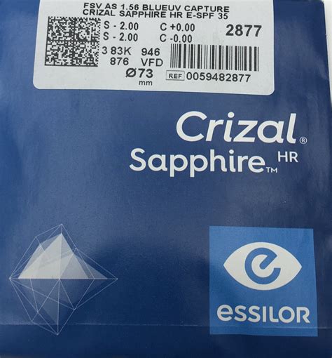 Essilor Crizal Sapphire HR 1.56AS Blue UV - ThaiHuot Optics