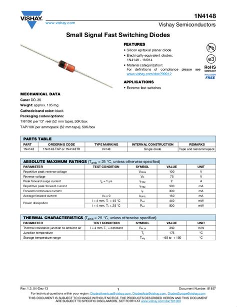 1N4148 Diode Pinout, Equivalent, Specifications, Datasheet, 50% OFF