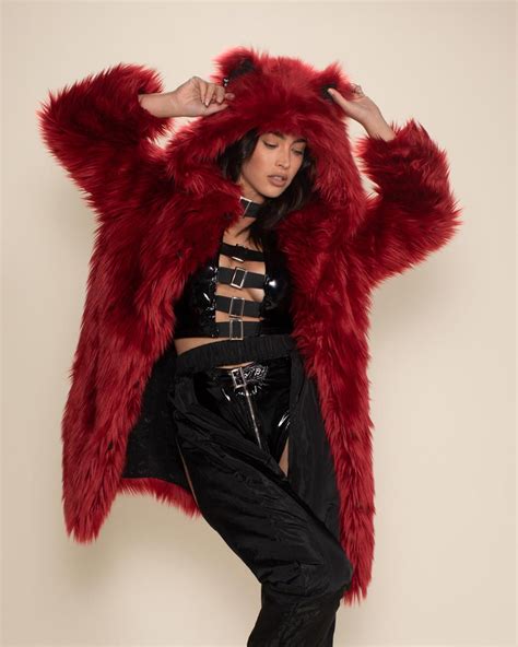 Red Velvet Wolf Classic Faux Fur Coat | Women's - SpiritHoods