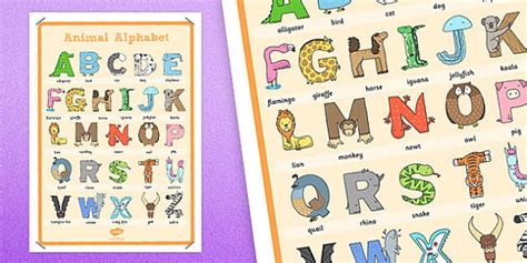 Animal Alphabet Large Display Poster with Words - Twinkl