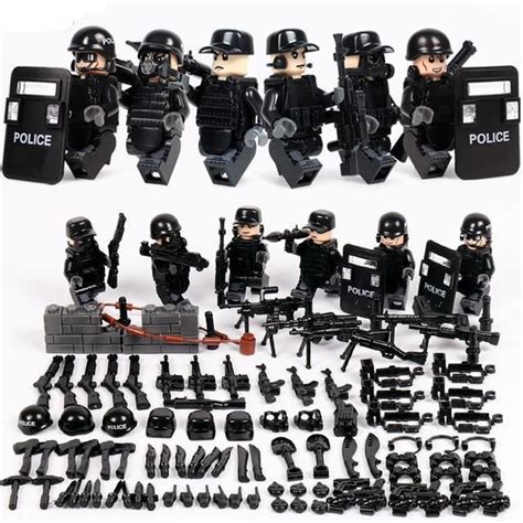 SWAT Military ww2 Lego Black Jeep Teams Figure Set City Police Weapon Block LEGO Toys & Hobbies ...