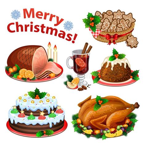 Festive Cartoon Icons for a Traditional Christmas Dinner