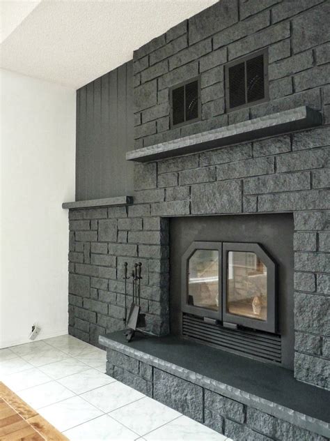 How to Easily Paint a Stone Fireplace (Charcoal Grey Fireplace Makeover ...