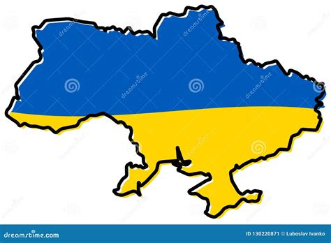 Simplified Map Of Ukraine Outline, With Slightly Bent Flag Under Cartoon Vector | CartoonDealer ...