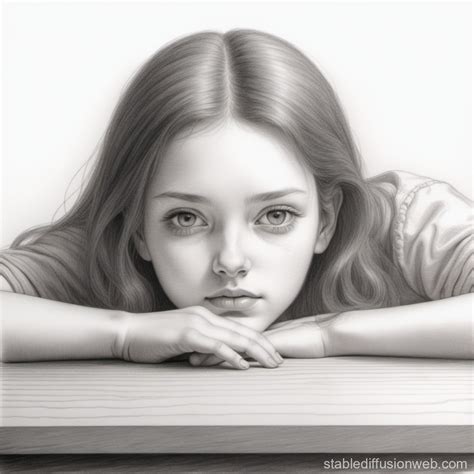 Girl Lying on Wooden Table in Pencil Drawing | Stable Diffusion Online