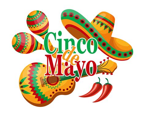 Colorful Cinco de Mayo banner with Mexico symbols, tacos, guitar, sombrero and maracas ...