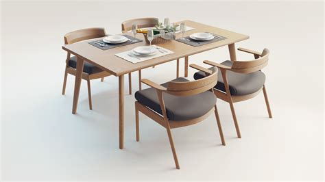 ArtStation - Wooden Dining Table and Chairs Set 3D model | Resources