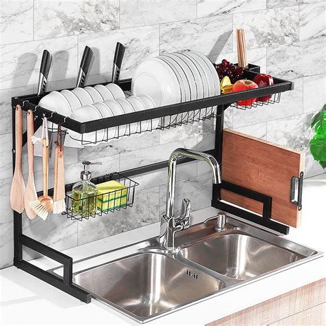 2-Tier Sink Rack Dish Drainer Kitchen Sink Rack Storage Rack, Over The Sink Dish Rack, Stainless ...