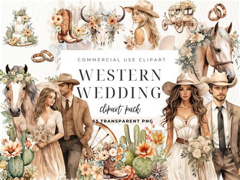 Western Wedding Clipart, Boho Wedding Clipart, Cowgirl Wedding, Bohemian Cowgirl Clip Art ...