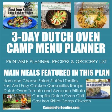 1 CLICK TO PRINT! Easy 3-day Dutch Oven Camping Meal Plan Printable!